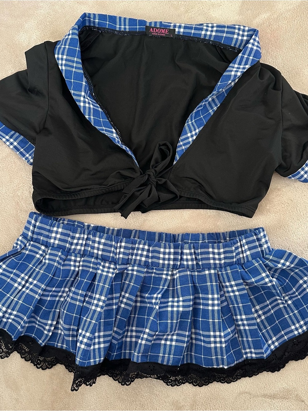 ADOME Black & Blue Plaid Two-Piece Set
